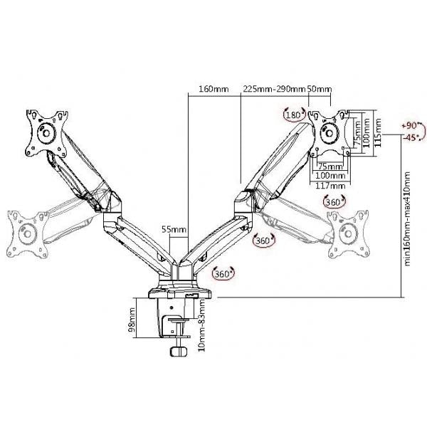 Equip 17 inch - 32 inch Interactive Desk Mount Dual Monitor Bracket [650121]