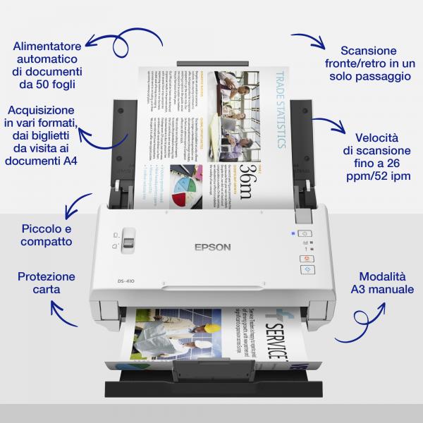 EPSON SCANNER DOCUMENTALE WORKFORCE A4, DS-410 [B11B249401]