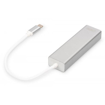 Digitus 3 Port USB 3.0 Type-C Hub with Gigabit Ethernet 3xUSB A/F,1xUSB C/M,1xRJ45 LAN - Win/Mac OS [DA-70255]