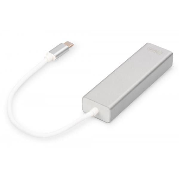 Digitus 3 Port USB 3.0 Type-C Hub with Gigabit Ethernet 3xUSB A/F,1xUSB C/M,1xRJ45 LAN - Win/Mac OS [DA-70255]
