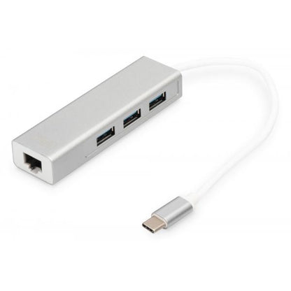 Digitus 3 Port USB 3.0 Type-C Hub with Gigabit Ethernet 3xUSB A/F,1xUSB C/M,1xRJ45 LAN - Win/Mac OS [DA-70255]