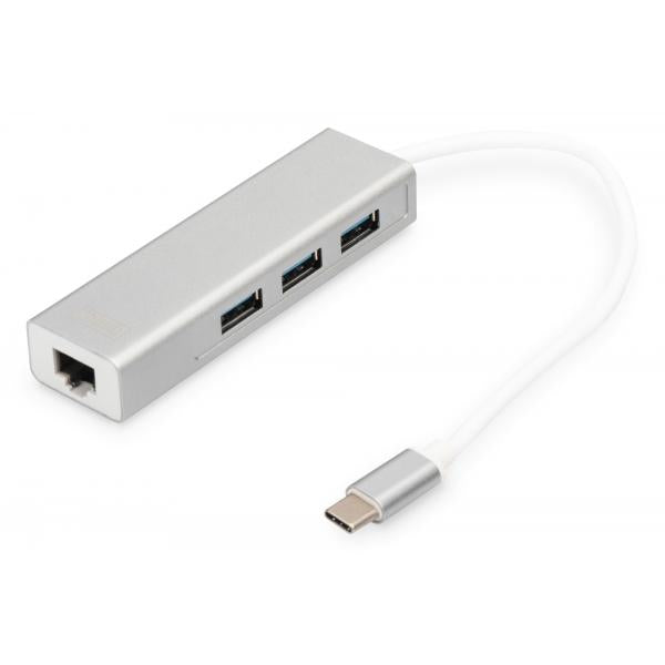 Digitus 3 Port USB 3.0 Type-C Hub with Gigabit Ethernet 3xUSB A/F,1xUSB C/M,1xRJ45 LAN - Win/Mac OS [DA-70255]