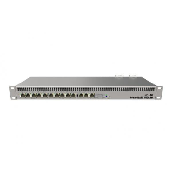 MikroTik, RB1100AHx4, RouterBOARD 1100x4 with Annapurna Alpine AL21400 Cortex A15 CPU (4, cores, 1.4GHz per core), 1GB RAM, 13xGbit LAN, RouterOS L6, 1U rackmount case, Dual PSU [RB1100x4]