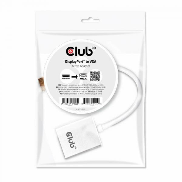 CLUB3D ADATTATORE ATTIVO DISPLAY PORT 1.1A MALE TO VGA FEMALE [CAC-2003]