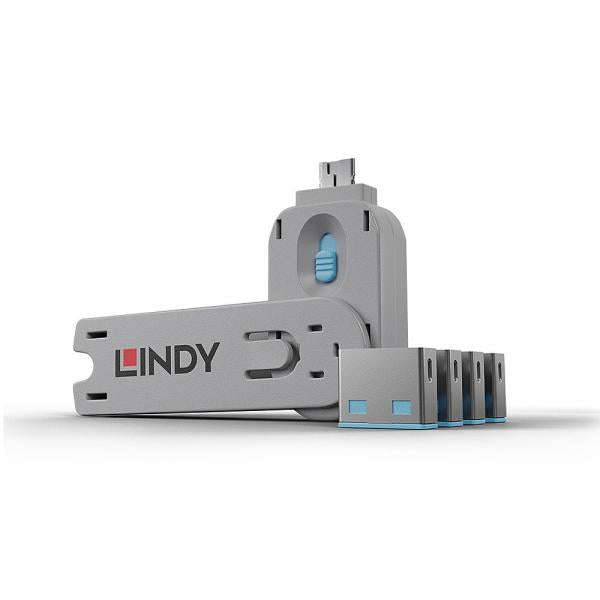 Lindy 40452 clip sicura Bloccaporte + chiave USB tipo A Blu Acrilonitrile butadiene stirene (ABS) 5 pz [LINDY40452] - ITPartners