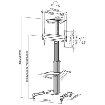 ROLINE CARRELLO TV ,PIVOT FUNCTION, 50 KG, 177.8CM, GRIGIO [17.03.1260]