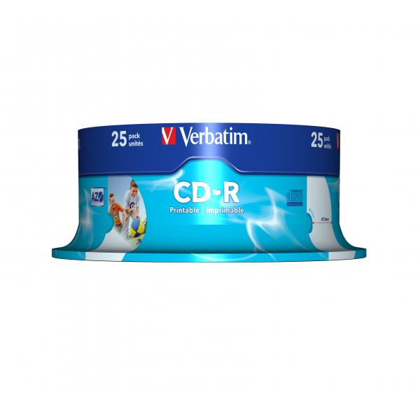 VERBATIM CD-R 52X 700MB 25PK OPS SPINDLE WIDE PRINT ID [43439]
