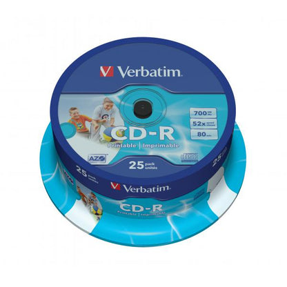 VERBATIM CD-R 52X 700MB 25PK OPS SPINDLE WIDE PRINT ID [43439]
