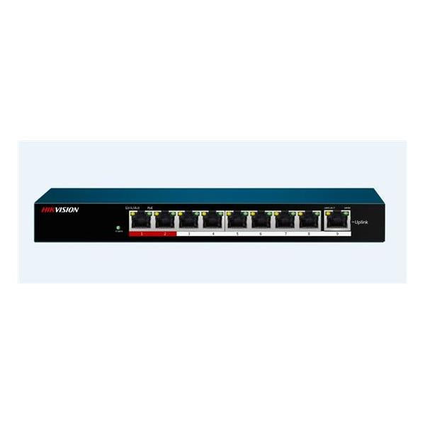 Hikvision DS-3E0109P-E/M switch di rete Non gestito Fast Ethernet (10/100) Supporto Power over Ethernet (PoE) Montaggio da desktop/parete Nero [DS-3E0109P-E/M]