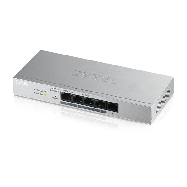 Zyxel 5-Port Webmanaged PoE+ Gigabit Switch - Power budget 60W [GS1200-5HPV2-EU0101F]