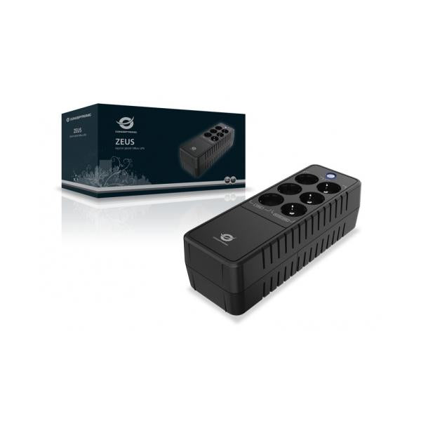 Conceptronic 650VA 360W Office UPS - Battery and Surge Protected Schuko x 3 - Surge Protected Schuko x 3 - RJ45 In/Out [ZEUS05E]