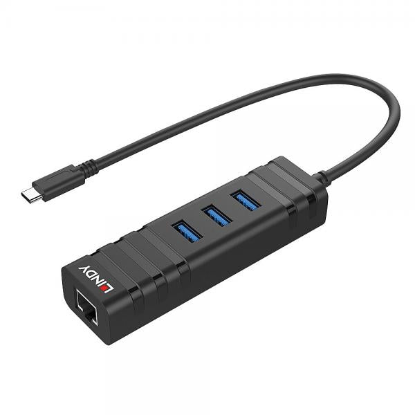 LINDY ADATTATORE USB 3.1 HUB E GIGABIT ETHERNET RJ-45 3P USB TIPO A CON USB 3.1 TIPO C [43249]
