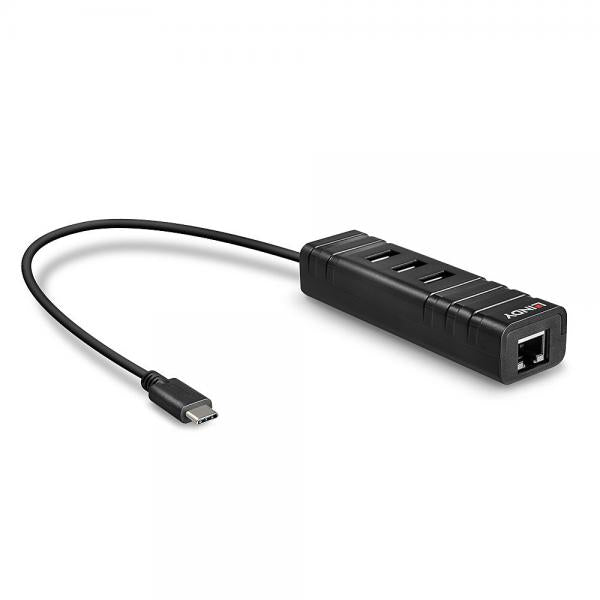 LINDY ADATTATORE USB 3.1 HUB E GIGABIT ETHERNET RJ-45 3P USB TIPO A CON USB 3.1 TIPO C [43249]