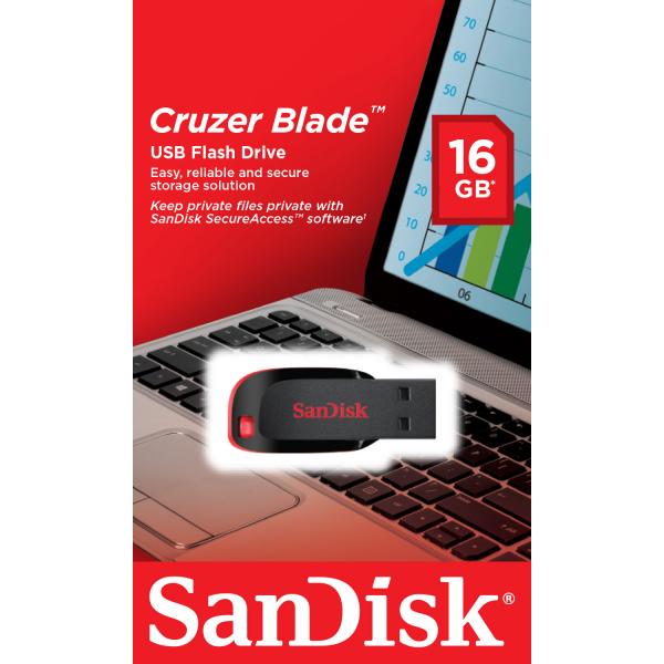 SanDisk Cruzer Blade unità flash USB 16 GB USB tipo A 2.0 Nero, Rosso [SDCZ50-016G-B35]