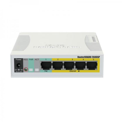 MikroTik, RouterBOARD 260GSP 5, port Gigabit smart switch with SFP cage, SwOS, plastic case, [CSS106-1G-4P-1S]