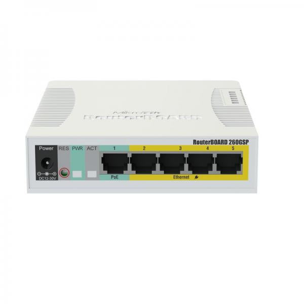 MikroTik, RouterBOARD 260GSP 5, port Gigabit smart switch with SFP cage, SwOS, plastic case, [CSS106-1G-4P-1S]