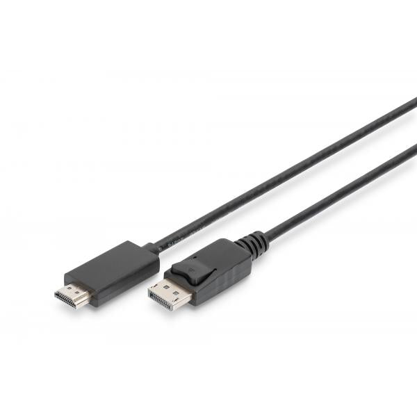 Digitus DisplayPort adapter cable - DP - HDMI type A M/M - 3m - w/lock - DP 1.2_HDMI 2.0 - 4K/60Hz - Black [AK-340303-030-S]