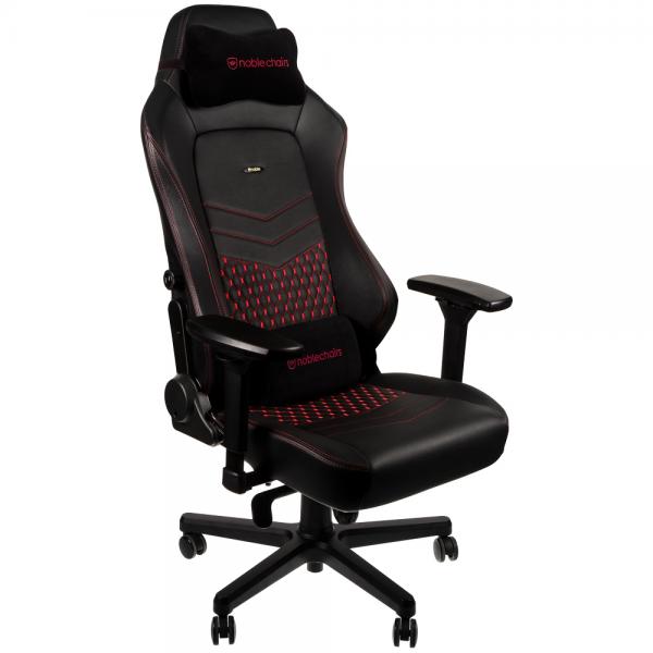 NOBLECHAIRS SEDIA GAMING HERO, PELLE VERA, NERO E ROSSO [NBL-HRO-RL-BRD]
