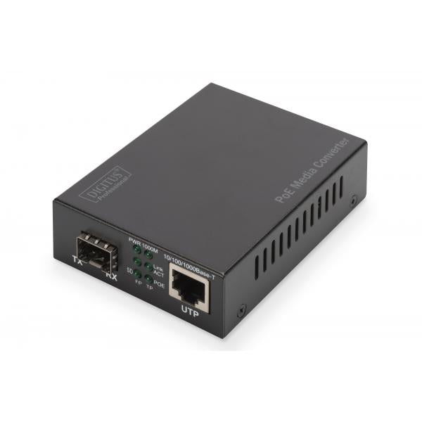Digitus Gigabit Ethernet PoE+ Media Converter - SFP SFP Open Slot - 802.3at - 30W - without SFP module [DN-82140]