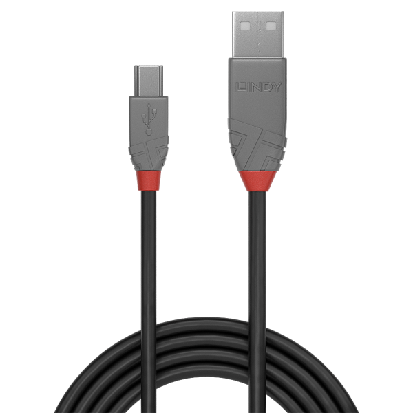 LINDY 0,5M USB 2.0 KABEL A/MINI-B, ANTHRA [36721]