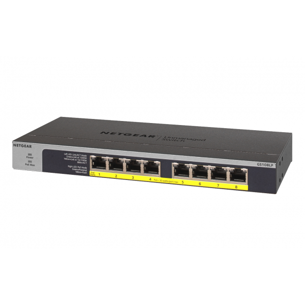 Netgear 8-Port Gigabit Ethernet PoE+ Unmanaged Switch with FlexPoE (60W) [GS108LP-100EUS]