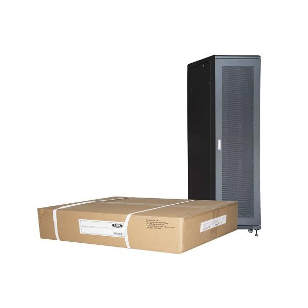 LINK ARMADIO RACK 19" 42U, A 2055, L 600, P 1000, NERO, DISASSEMBLATO PORTA TRAFORATA [LK1942U610NFP]