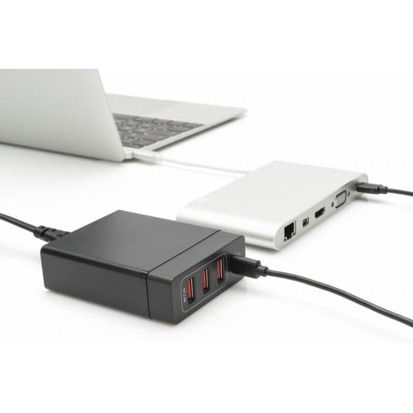 Digitus 4-Port Universal Charging Adapter - 1x USB-C (60W) - 3x USB-A (DC 5V,2.4A) - Black [DA-10195]