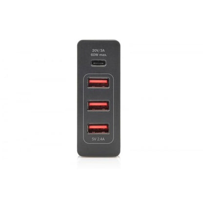 Digitus 4-Port Universal Charging Adapter - 1x USB-C (60W) - 3x USB-A (DC 5V,2.4A) - Black [DA-10195]
