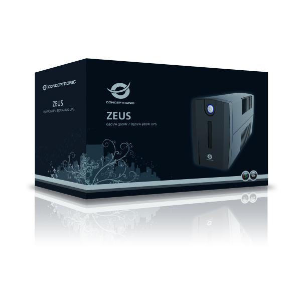 Conceptronic 850VA 480W UPS - IEC x 4 - HID USB - RJ45 In/Out - AVR [ZEUS02E]