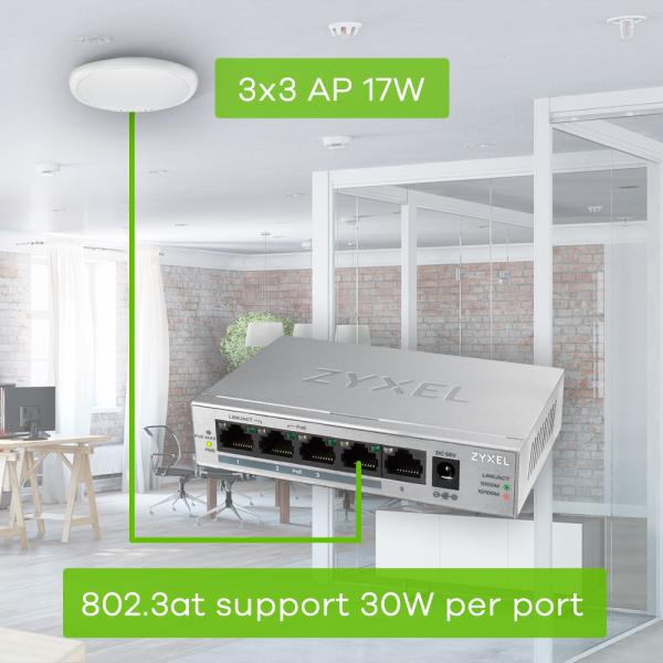 Zyxel GS1005HP Non gestito Gigabit Ethernet (10/100/1000) Supporto Power over Ethernet (PoE) Argento [GS1005HP-EU0101F]