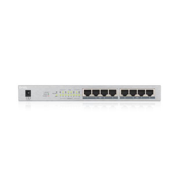 ZYXEL SWITCH UNMANAGED 8 PORTE GIGABIT (8 PORTE PoE, FINO A 60W), CHASSIS METALLO, DESKTOP PORTE PoE, FINO A 60 [GS1008HP-EU0101F]