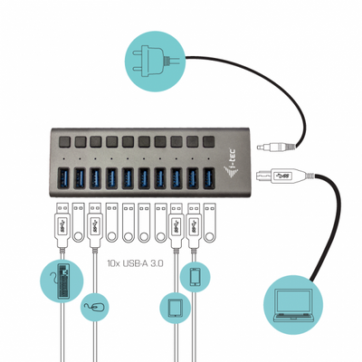 I-TEC USB 3.0 CHARGING HUB 10 PORT + POWER ADAPTER 48 W [U3CHARGEHUB10]