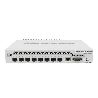 MikroTik, Cloud Router Switch 309, 1G, 8S+IN with Dual core 800MHz CPU, 512MB RAM, 1xGigabit LAN, 8 x SFP+ cages, RouterOS L5 or SwitchOS (dual boot), passive desktop case, rackmount ears, PSU [CRS309-1G-8S+IN]