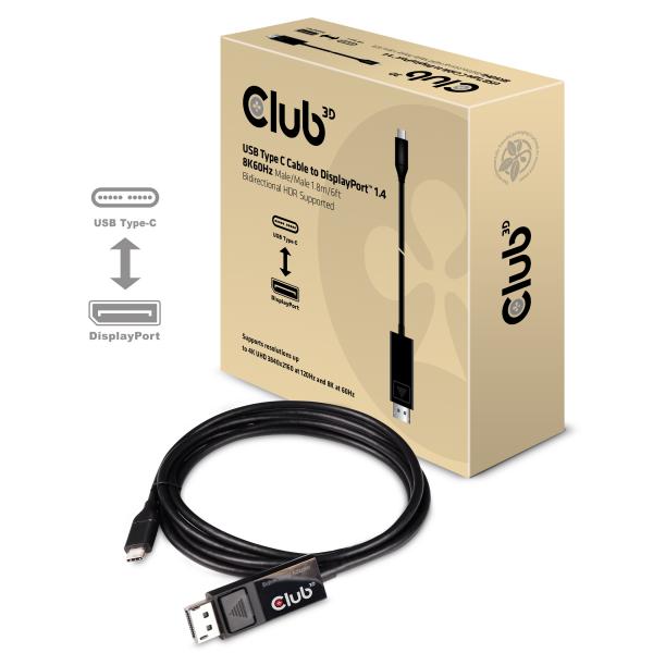 CLUB3D USB TYPE C TO DP 1.4 8K60HZ HDR 1.8M CABLE [CAC-1557]