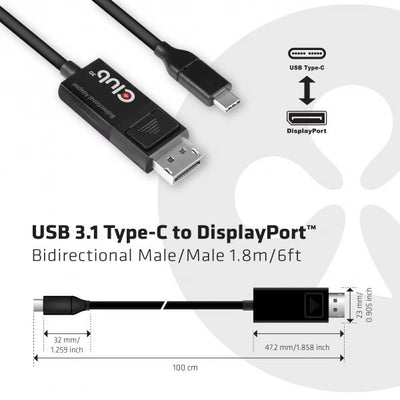 CLUB3D USB TYPE C TO DP 1.4 8K60HZ HDR 1.8M CABLE [CAC-1557]
