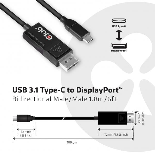 CLUB3D USB TYPE C TO DP 1.4 8K60HZ HDR 1.8M CABLE [CAC-1557]