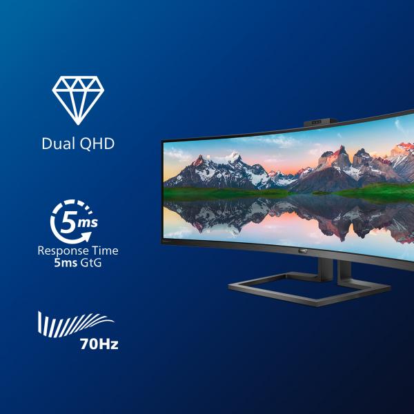 PHILIPS MONITOR CURVO 49 LED VA SUPERWIDE 32:9 5120X1440 5MS 450CDM, HDMI/DP/USB, WEBCAM, DOCKING STATION USB-C, MULTIMEDIALE [499P9H]