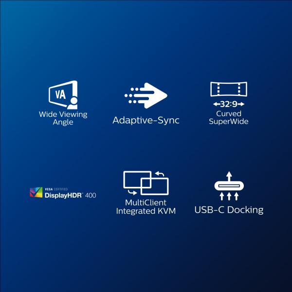 PHILIPS MONITOR CURVO 49 LED VA SUPERWIDE 32:9 5120X1440 5MS 450CDM, HDMI/DP/USB, WEBCAM, DOCKING STATION USB-C, MULTIMEDIALE [499P9H]