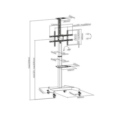 LINK SUPPORTO TV 37-70 FINO A 50 KG REGOLABILE IN ALTEZZA CON RIPIANI E RUOTE [LKBR49]