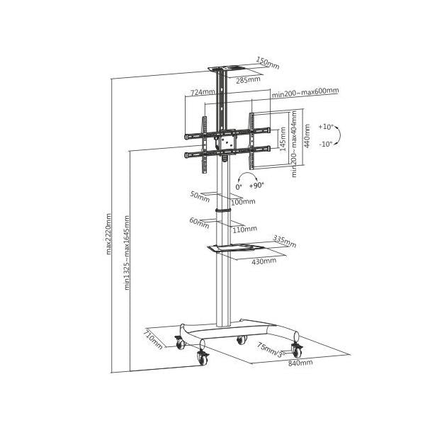 LINK SUPPORTO TV 37-70 FINO A 50 KG REGOLABILE IN ALTEZZA CON RIPIANI E RUOTE [LKBR49]