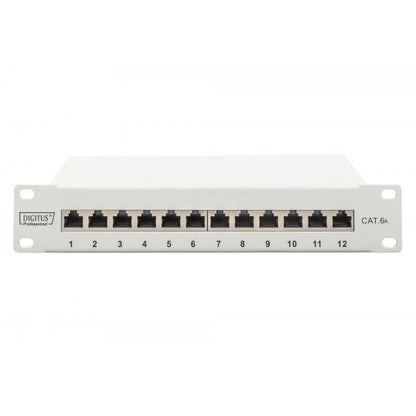 Digitus CAT 6A Patch Panel - Shielded - 12-Port Label Field - 1U - 10inch Rack Mount - Grey [DN-91612S-EA-G]