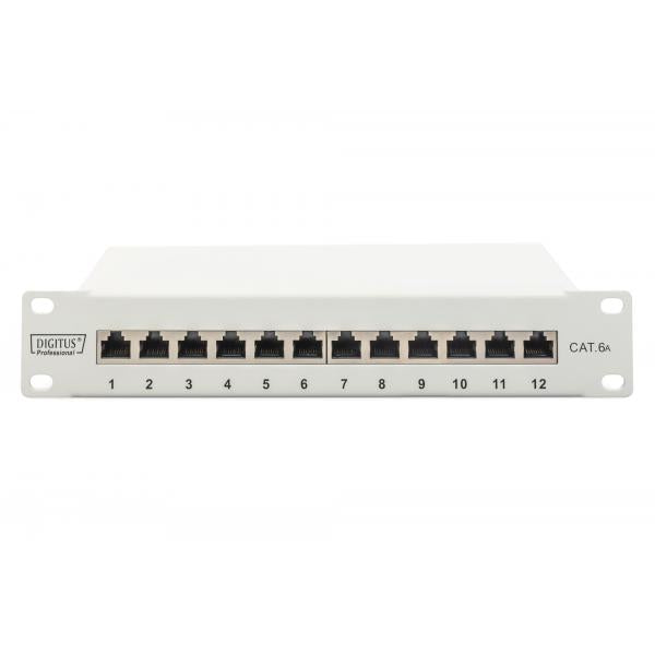 Digitus CAT 6A Patch Panel - Shielded - 12-Port Label Field - 1U - 10inch Rack Mount - Grey [DN-91612S-EA-G]