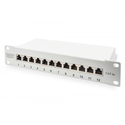 Digitus CAT 6A Patch Panel - Shielded - 12-Port Label Field - 1U - 10inch Rack Mount - Grey [DN-91612S-EA-G]