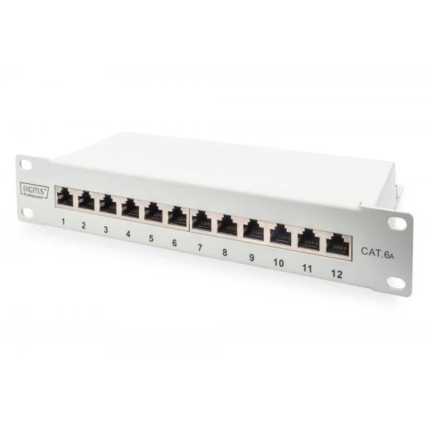 Digitus CAT 6A Patch Panel - Shielded - 12-Port Label Field - 1U - 10inch Rack Mount - Grey [DN-91612S-EA-G]