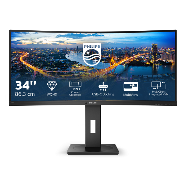 Philips B-Line - 34 inch Curved - UltraWide Quad HD VA LED Monitor - 3440x1440 - USB-C Dock - HAS / RJ45 [346B1C/00]