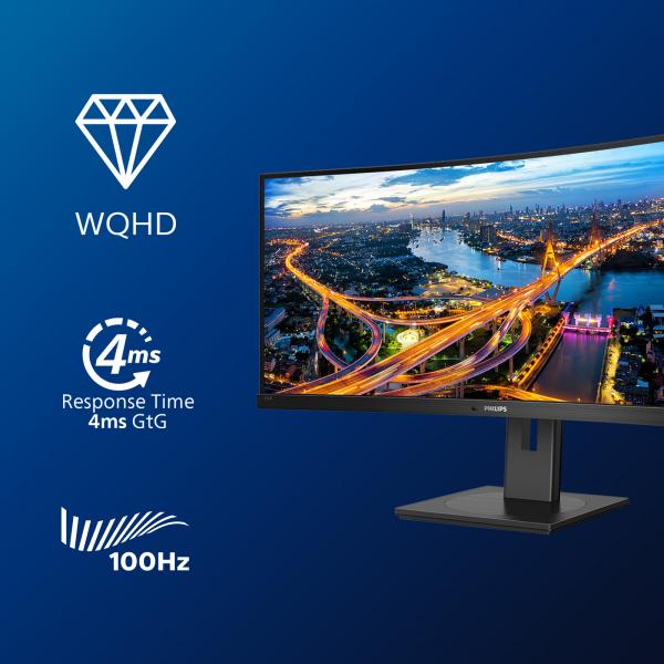 Philips B-Line - 34 inch Curved - UltraWide Quad HD VA LED Monitor - 3440x1440 - USB-C Dock - HAS / RJ45 [346B1C/00]