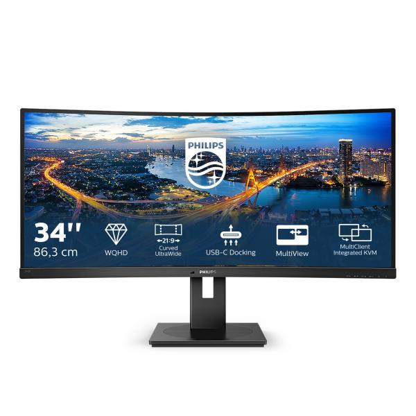 Philips B-Line - 34 inch Curved - UltraWide Quad HD VA LED Monitor - 3440x1440 - USB-C Dock - HAS / RJ45 [346B1C/00]