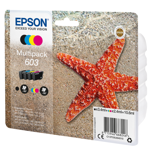 EPSON CARTUCCIA 603 MULTIPACK INKJET STELLA MARINA 4 COLORI [C13T03U64020]