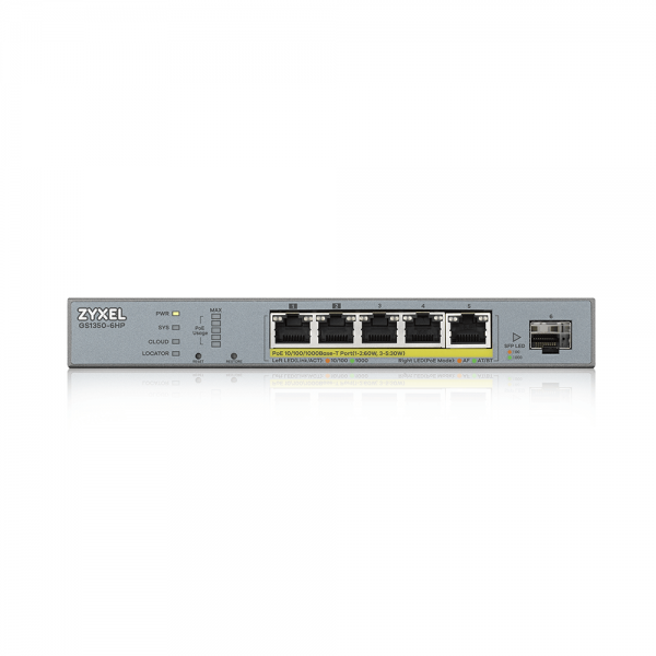 ZYXEL SWITCH MANAGED PER CCTV: 5 PORTE GIGABIT POE (BUDGET 60W) + 1 PORTA SFP, NFLEX [GS1350-6HP-EU0101F]
