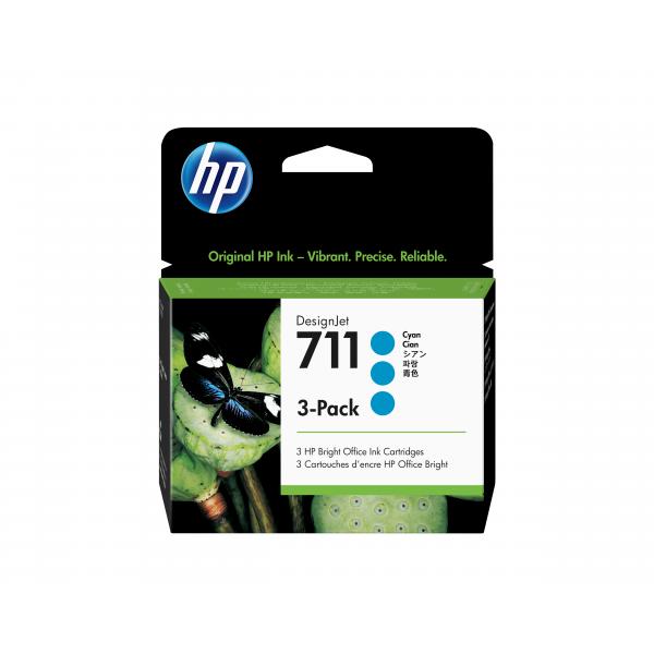 Hp 711 29ml Cyan DesignJet Ink Cartridge 3-Pack (CZ134A) [CZ134A]